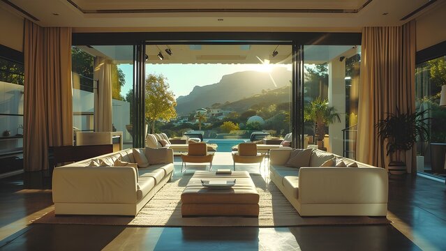 Wonderful Elegant South African Living Room, Sunrise View, Virtual Meeting Background