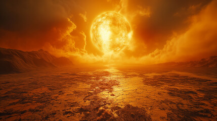 Obraz premium hot sun shining burning earth global warming concept