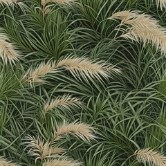 Obraz premium Closeup illustration of half face of pampas grass in natural green setting
