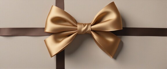 Fototapeta premium Elegant satin brown ribbon with vintage cut-out pattern, hand-made for anniversary gift package