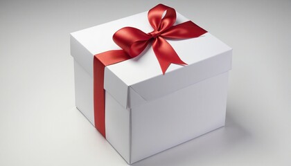 Obraz premium Red ribbon gift box on white background for special occasions
