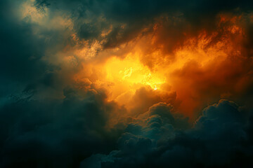 Golden Skies: Photorealistic 8K Image of Dark Cloudy Sky with Yellow Lighting