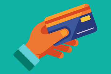A hand holding a credit card, vector art illustration