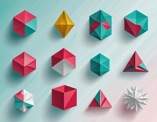 Explore our diverse collection of modern abstract geometric logos for your app or web design, featuring 3D shapes and origami-inspired elements