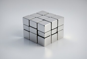 Fototapeta premium Modern geometric composition: Chrome cubes, minimalist design in 3D render