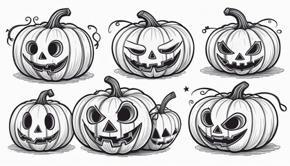 Collection of vintage hand-drawn pumpkin lantern illustrations for a fun and festive Halloween celebration