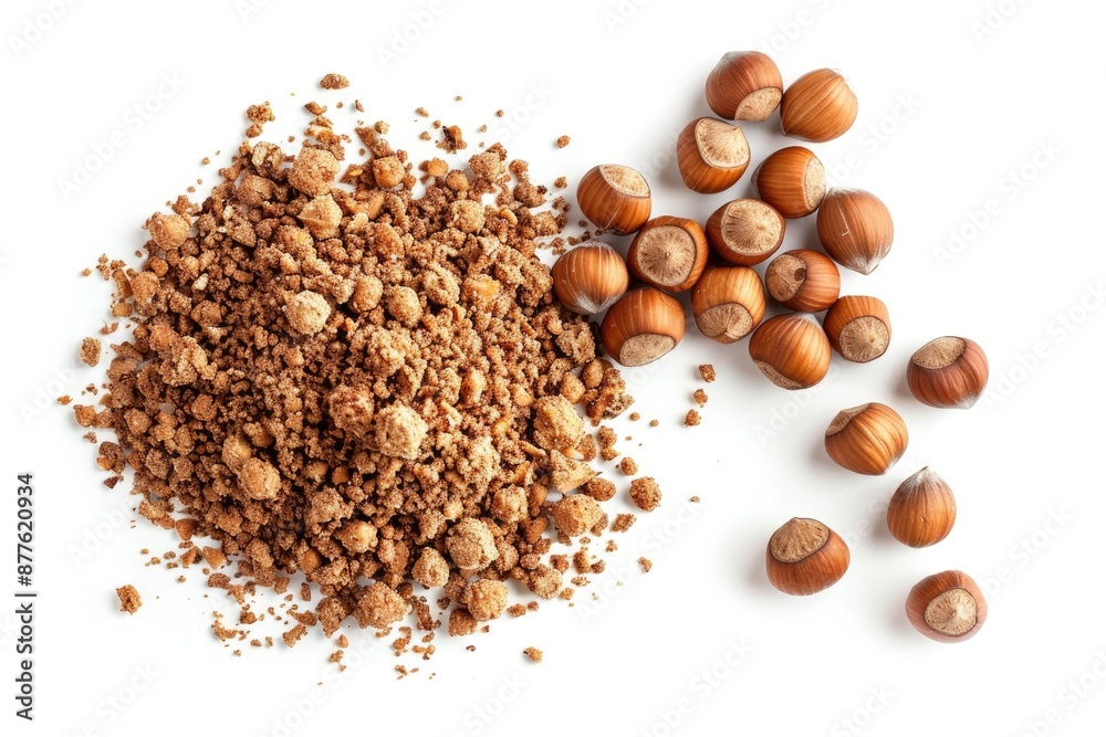 Aufkleber a picture of a pile of nuts and some scattered nuts on a white background