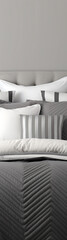 Gray, white, silver bedding with a chevron pattern,  evoking a sense of calm and luxury for a relaxing sleep. 