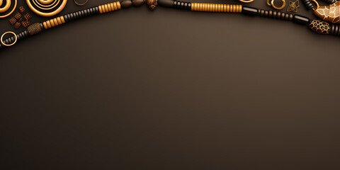 Gold, black, brown jewelry  on a brown background,  a minimalist design for a luxurious and elegant  brand. 