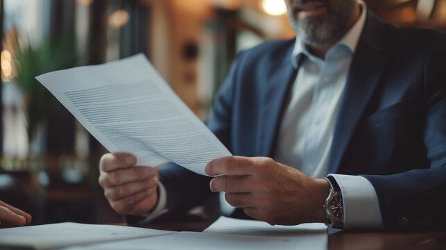 bank employee consulting client investor reading document 