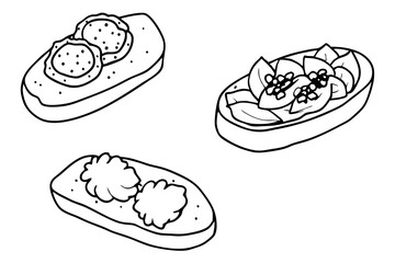 Bruschetta line art detailed design drawing hand illustration