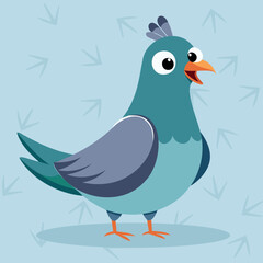 Cute Pigeon character. Vector flat cartoon character illustration icon. Pigeon, dove concept. Cartoon urban gray blue dove in flat design style.  Illustration of bird animal, dove with wings