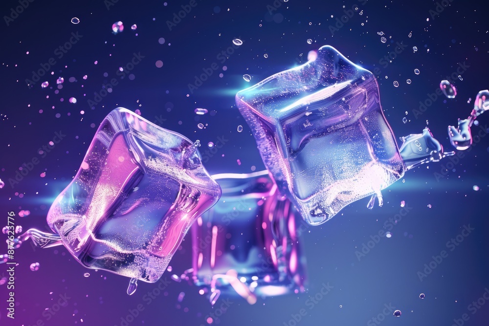Poster Two ice cubes stacked on top of each other, frozen in time