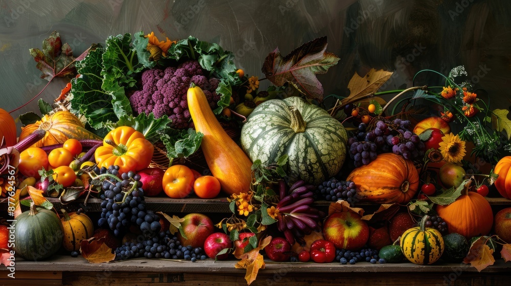 Sticker Harvest bounty in autumn with fruits and vegetables