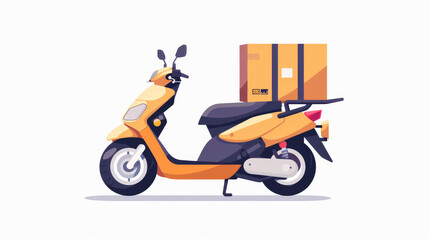 Obraz premium Flat vector illustration of a motorbike used for cargo transportation and express delivery services, set against a white background.