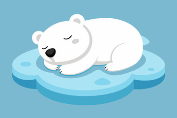  A cute little polar bear cub sleeps on an ice floe in the ocean, vector illustration