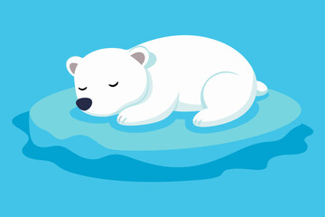  A cute little polar bear cub sleeps on an ice floe in the ocean, vector illustration