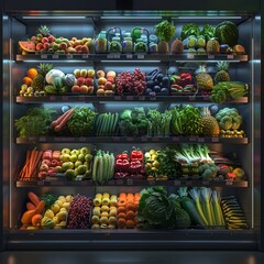 market shelf with fruit and vegetables