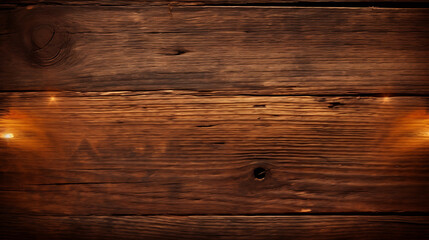 Naklejka premium Rustic brown wooden background with warm yellow light for cozy and inviting holiday designs. 