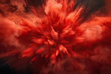 Texture of a powerful explosion of red powder or sand. Generated by artificial intelligence