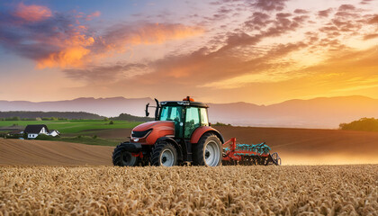Fototapeta premium Tractor working on fields