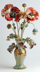 Obraz premium Vase with flowers: Poppy, white background.