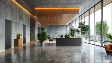 Obraz premium A large open office space with a lot of natural light and plants