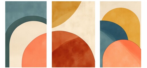 3 vertical framed art prints, Minimalist Watercolor Abstract Paintings in Vertical Frames