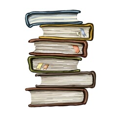 Stack of books with visible tabs. Side view. Can be used for educational institutions, libraries, stationery supplies, publishers, offices, tutoring center, researchers, designers, or software logo