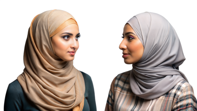 Two Young Women Wearing Hijabs Look at Each Other