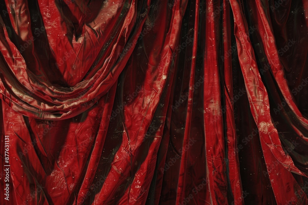 Poster A detailed view of a red and black curtain, suitable for use in theater or performance settings