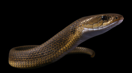 A brown snake with white scales on a black background, perfect for a wildlife documentary or nature magazine. 