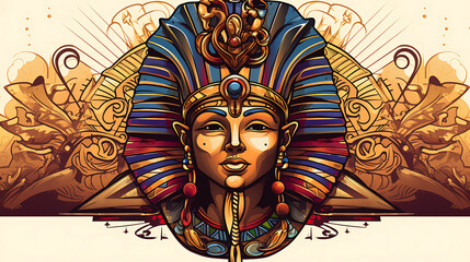 Obraz premium A stylized illustration of an Egyptian pharaoh with gold, blue, and red colors, evoking mystery, power, and ancient wisdom, perfect for history, culture, and travel projects. 
