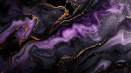 Abstract purple, gold, and black marbled background with a luxurious and elegant feel for modern design projects. 