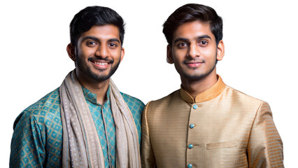 Two Indian Men Dressed in Traditional Attire Smiling