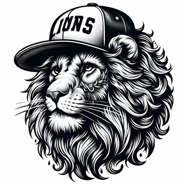 Divertido Lion con cachucha al estilo tatuaje