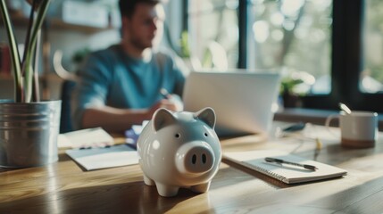 The workspace with piggybank