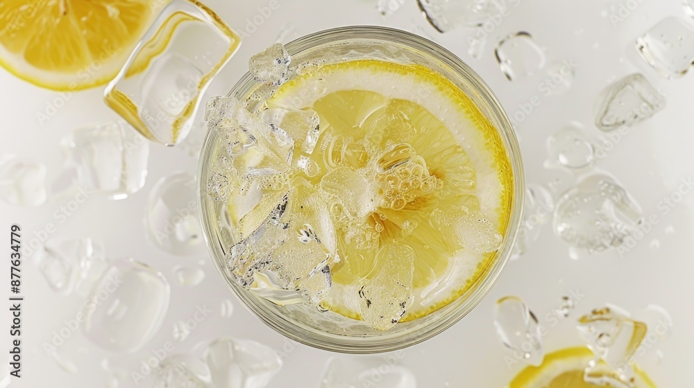 Poster Freshly squeezed lemonade served with ice and lemon slices