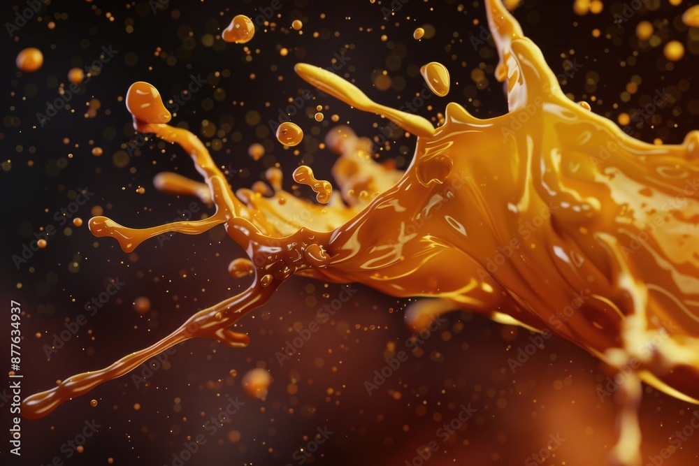 Poster a close-up image of a splash of liquid on a black background, with details of the droplets and rippl