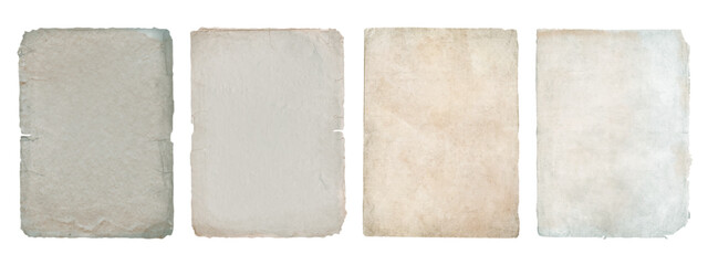 Old antique paper sheets set with ripped torn edges. Different vintage paper textures, parchment