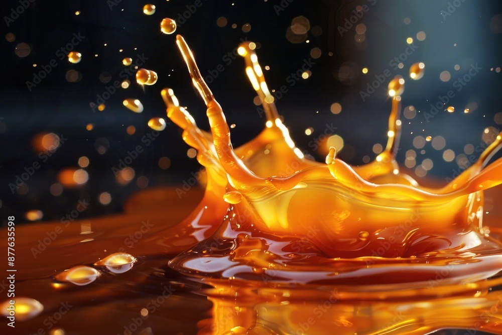 Poster a drop of liquid on top of a wooden table, perfect for use in still life photography or as a prop fo