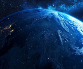 Obraz premium A breathtaking view of Earth from space as the sun rises over the horizon, casting a warm glow on the planet's surface.