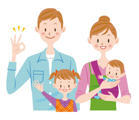 仲良し家族のイラスト　赤ちゃん　女の子　ファミリー　