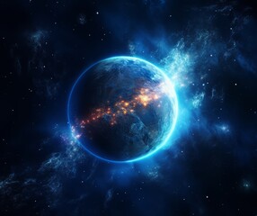 Obraz premium A breathtaking view of Earth from space as the sun rises over the horizon, casting a warm glow on the planet's surface.