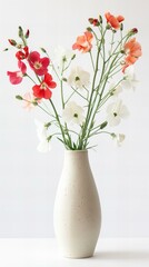 Vase with flowers: Sweet Pea, white background.