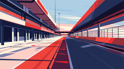 An empty F1 racing track partially covered by buildin