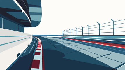 An empty F1 racing track partially covered by buildin