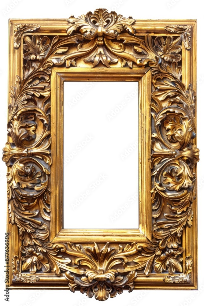 Poster a simple gold picture frame on a white background for displaying a photo or art piece