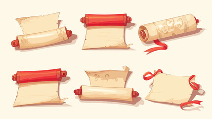 Ancient paper scrolls and documents icons. Simple dip