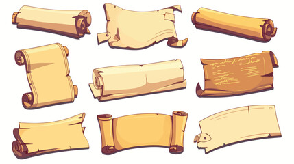 Ancient paper scrolls and documents icons. Simple dip